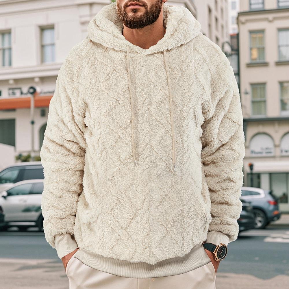 Felpa con cappuccio da uomo pesante e ampia, casual, sportiva, alla moda, in pile