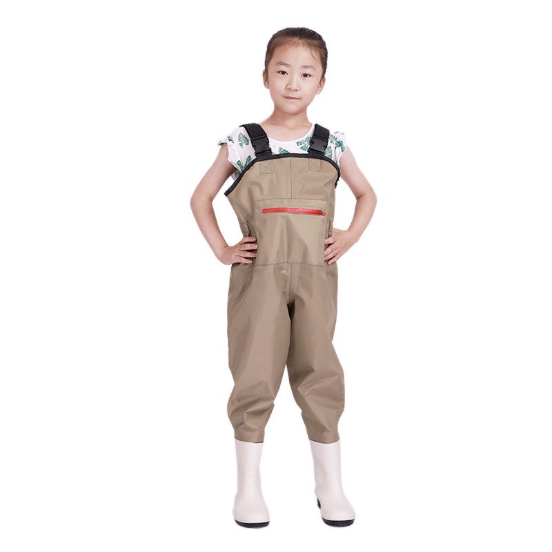 Tide-Chaser Children's Waterproof Wading Suit: One-Piece Clamming Overalls with Rain Boots for Beach and Kindergarten Adventures