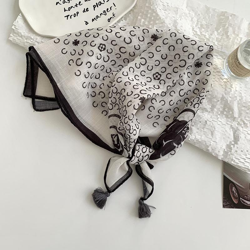 Women's silk scarf square scarf high-end neck protection scarf small fresh decorative floral headscarf hair band fringed hair accessories