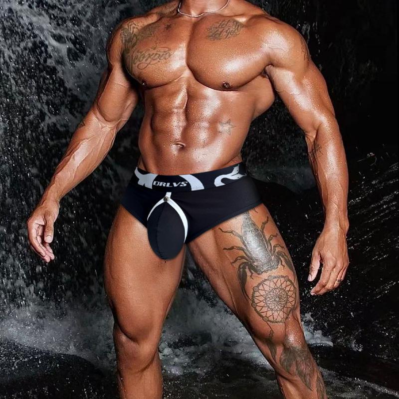 Seksowne męskie bezszwowe oddychające bokserki fitness z elastycznym wytłaczanym pasem