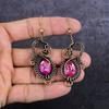 Natural Pink Rubillite Gemstone Copper Wire Wrap Jewelry Earring 2.88" C6j18