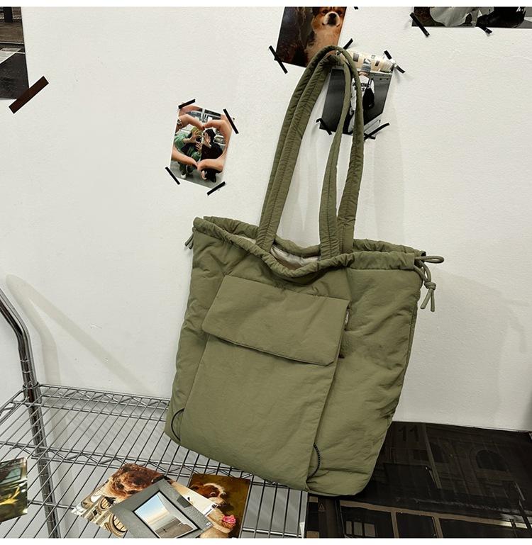 

Сумка-тоут со шнурком и плиссировкой, текстура, японская и корейская, студенческая сумка-тоут, повседневная, большая вместительная холщовая сумка зелёный