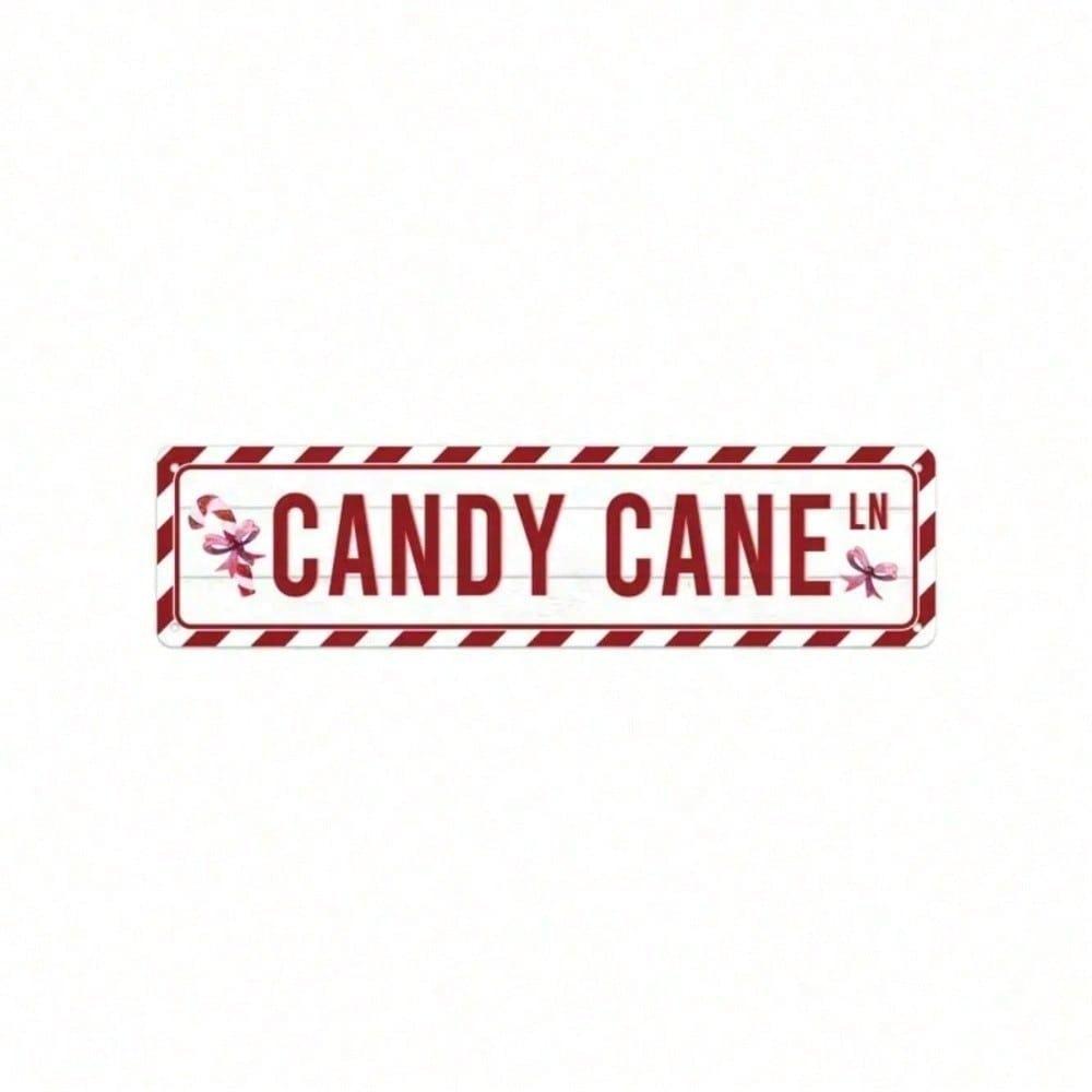 Retro Metal Tin Sign Christmas Candy Cane Merry Christmas Wall Art Home Porch Decor Red White 10x40 Cm
