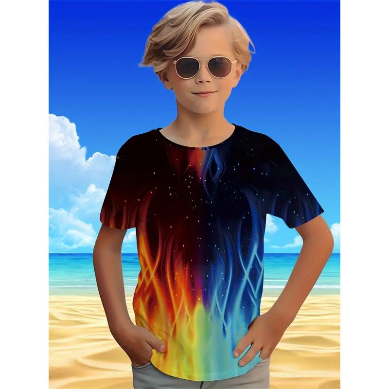 Flame Fashion T Shirt For Boys Top Tee Flame Kids Boys Clothes 3d Print Tee Shirt Short Sleeve Children's Clothing