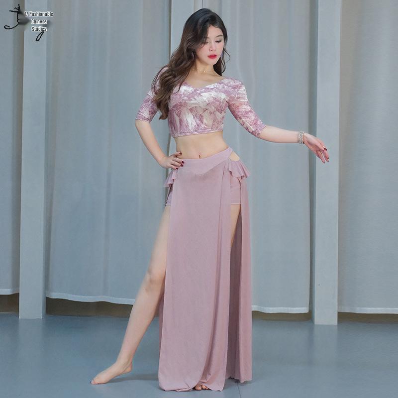 Oriental Mesh Print Belly Dance Performance Dress Set for Women