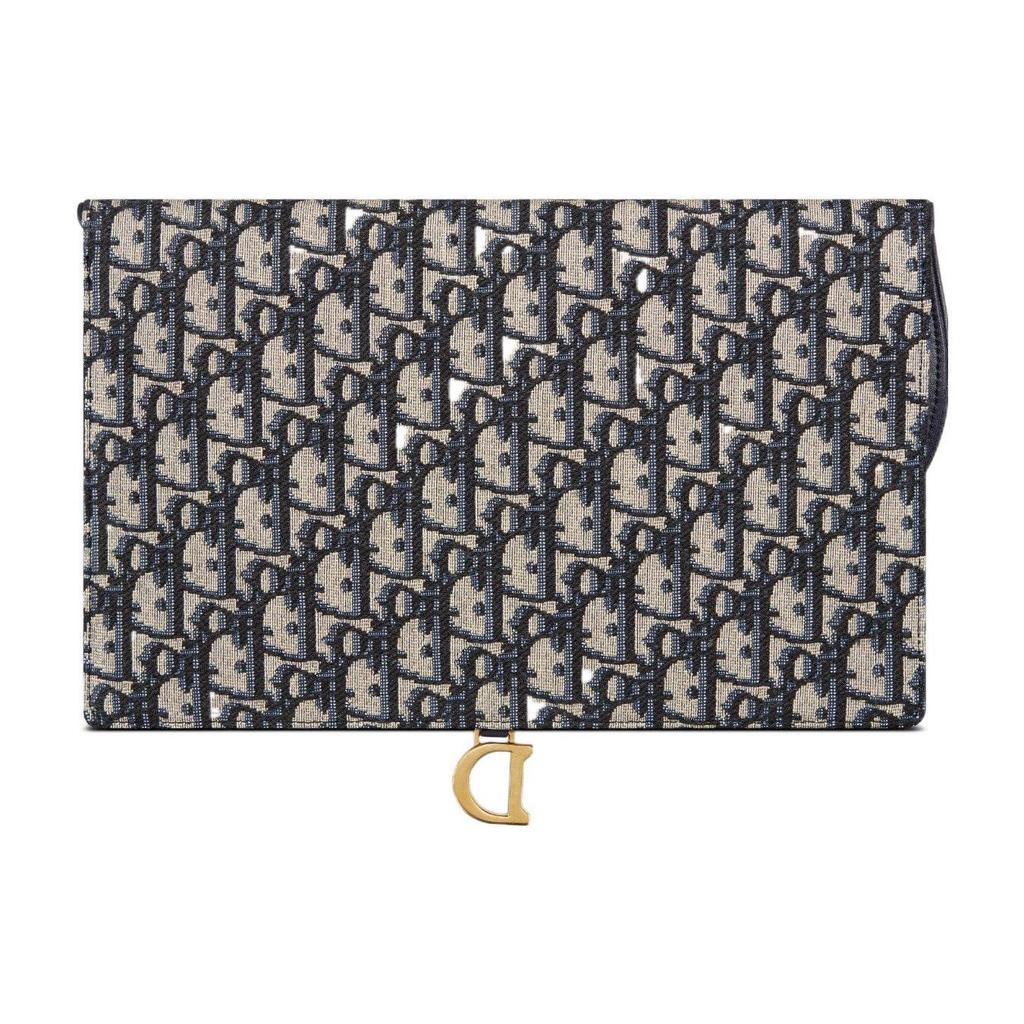 Dior Sattel Vintage Gold Metall D-Ring Klappenverschluss Stoff Clutch Damen Clutch Blau S5698CTZQ-M928