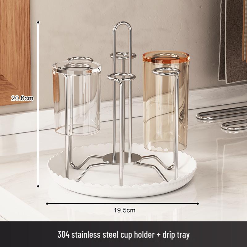Stainless Steel Rotating Cup Holder & Draining Rack for Countertop