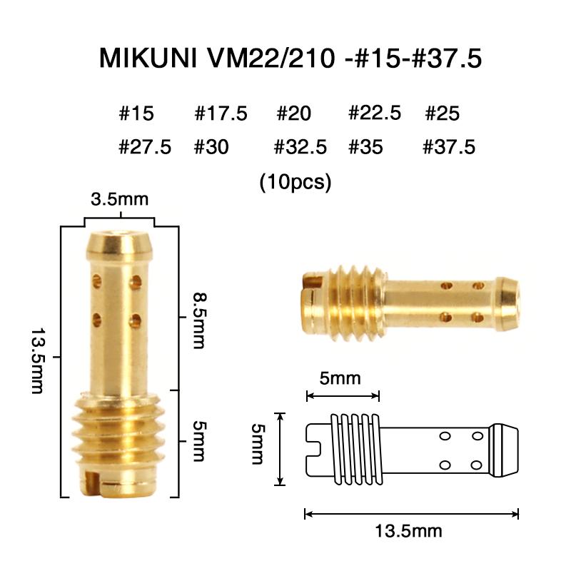 

ZSDTRP-10pcs/set Pilot Jet 8 Bleed Holes 15 17,5 20 22,5 25 30 32,5 35 37,5 for Mikuni 34 HS40 HSR VM28/486 TM40 15-37.5