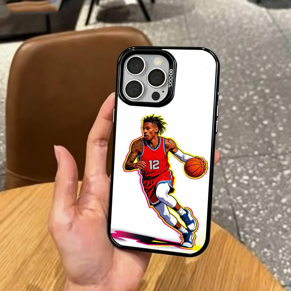 Custodia per Telefono Basketball J-Ja M-Morant 12 Per iPhone17,16,15,14,13,12,11 Plus,Pro Max Interno Colorato Placcato Argento
