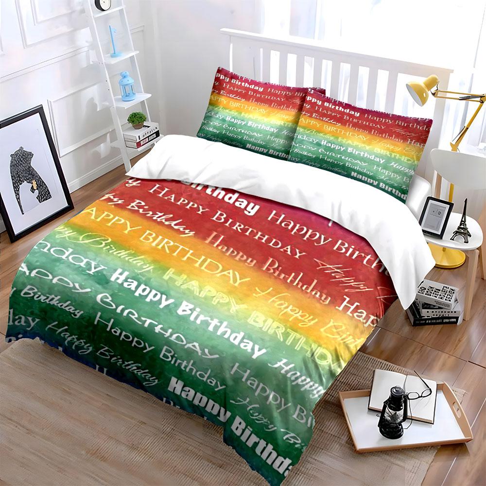 Happy Birthday Rainbow Bedding Bedding Duvet Cover Set Duvet Cover Pillowcases (1 * Duvet Cover 2 * Pillowcases, without duvet insert)