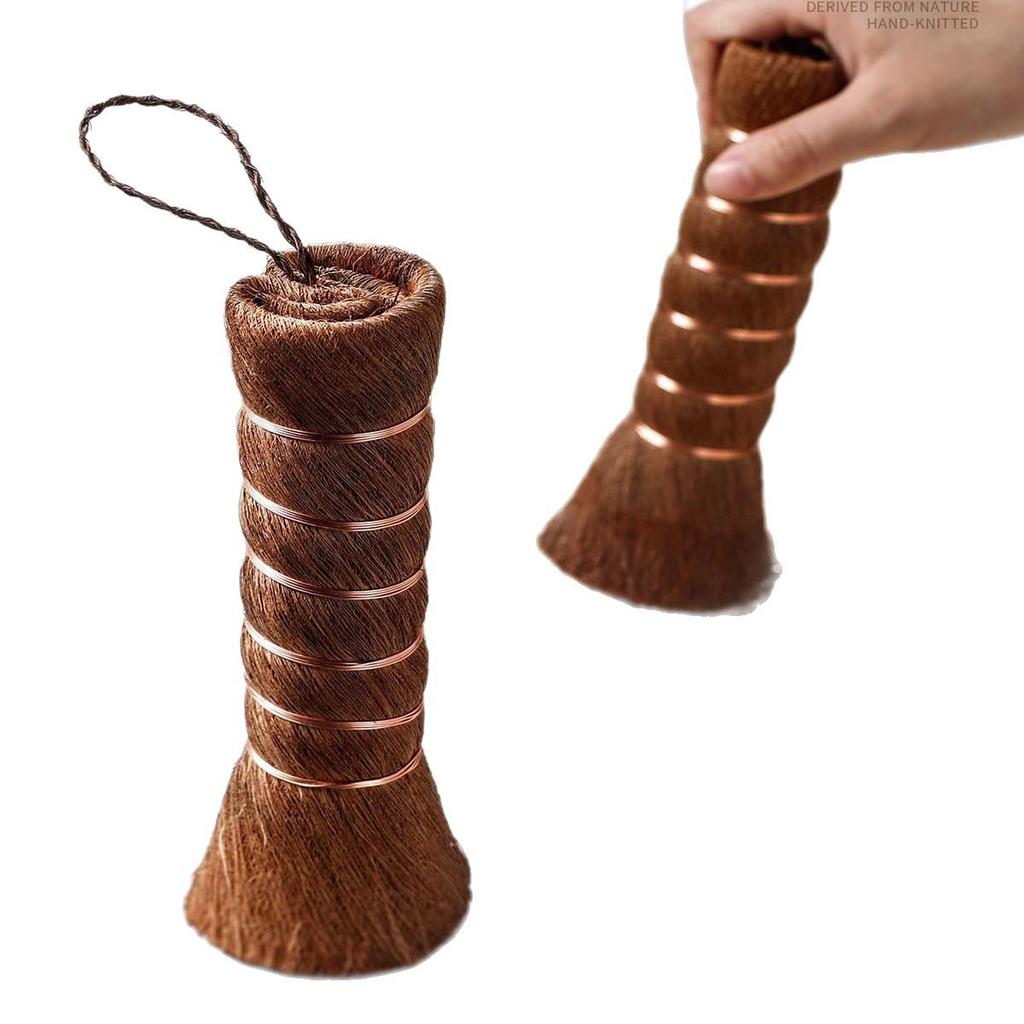 Natural Long-Handled Palm Pot Brush - Gentle on Hands, Ideal for Kitchen Dishwashing