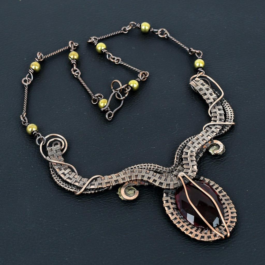 Faceted Red Garnet Necklace Handmade Jewelry, 999 Copper Wire Wrapped Necklace Designer Gemstone Jewelry Adjustable Chain Necklace Gift For Mom