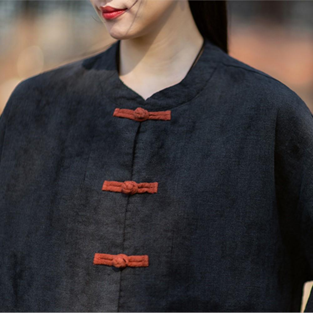 Women Vintage Shirts Tops Stand Long Sleeve Spring Chinese Style Button High Quality Cardigan Blouses