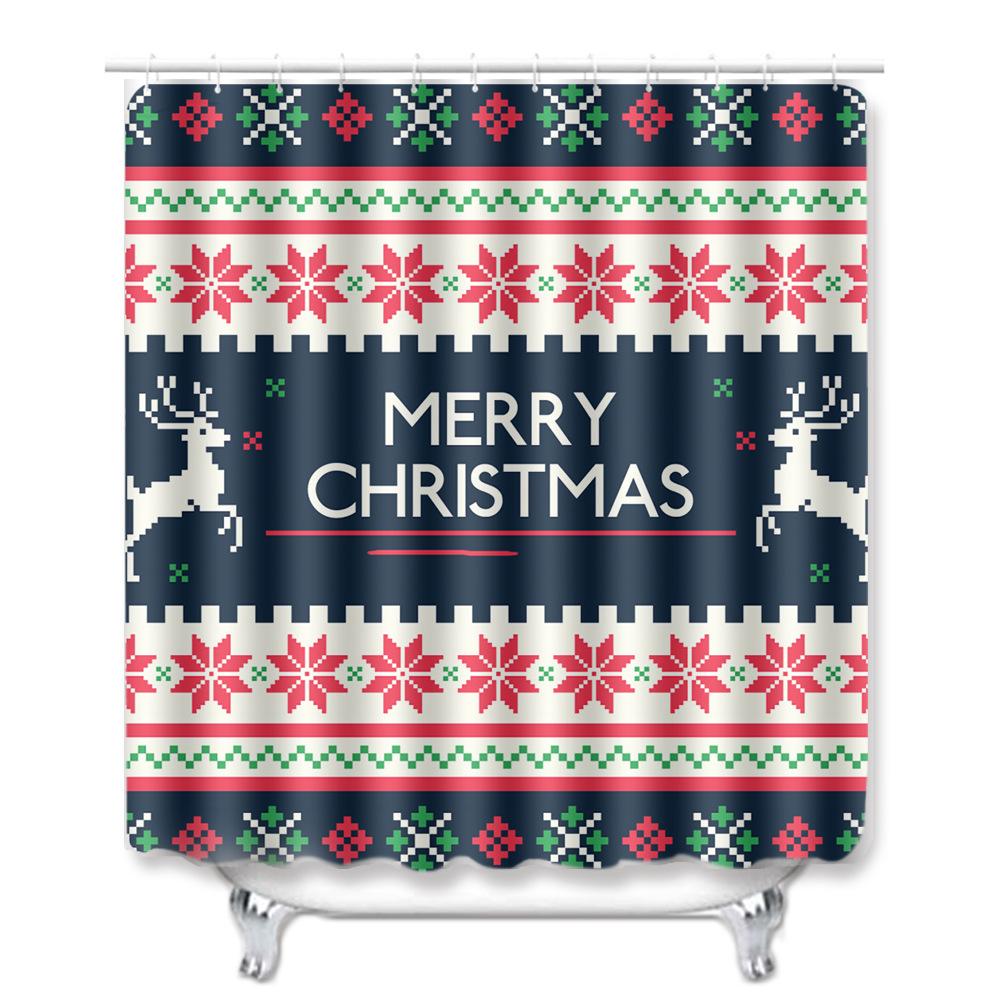 Christmas Shower Curtain Floor Mat Combination Four-Piece Set Bathroom Toilet Carpet Shower Room Mat Foot Mat