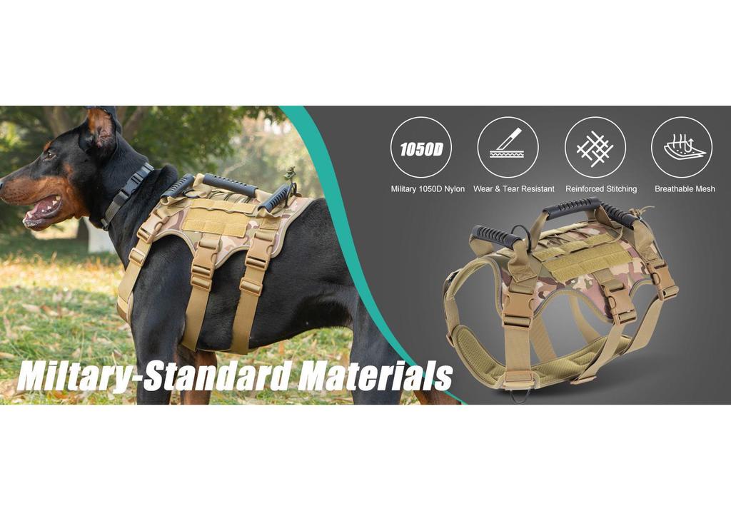 Reflective Tactical Dog Harness: Breathable, Lightweight, Anti-Pull Design for Large Dogs