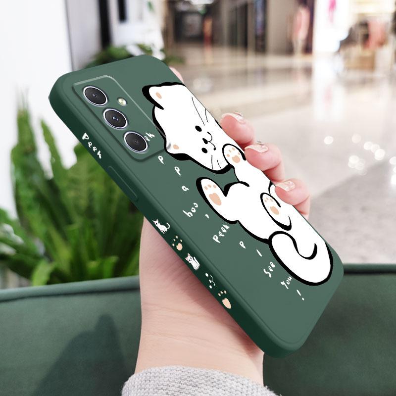 English White Cat Phone Case For Samsung Galaxy A37 A57 Liquid Silicone Cover