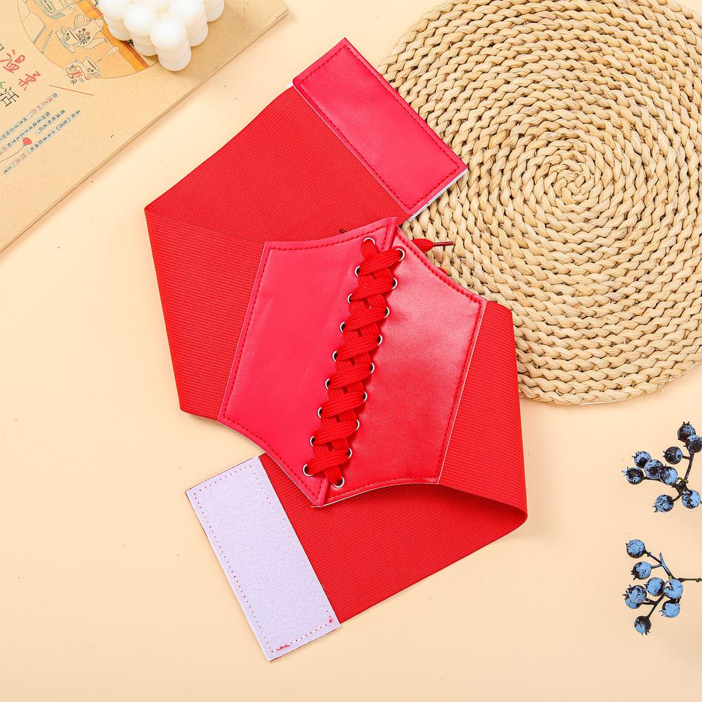 Fashion Slim Elastic Pu High Waist Belt Women Vintage Elegant Simple Lace-up Black Punk And Gothic Daily Wide Belt