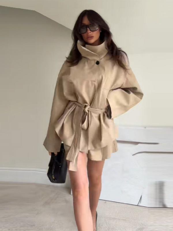 Dámský podzimní trenčkot 2025, intelektuální styl, s manžetami na kravatu
