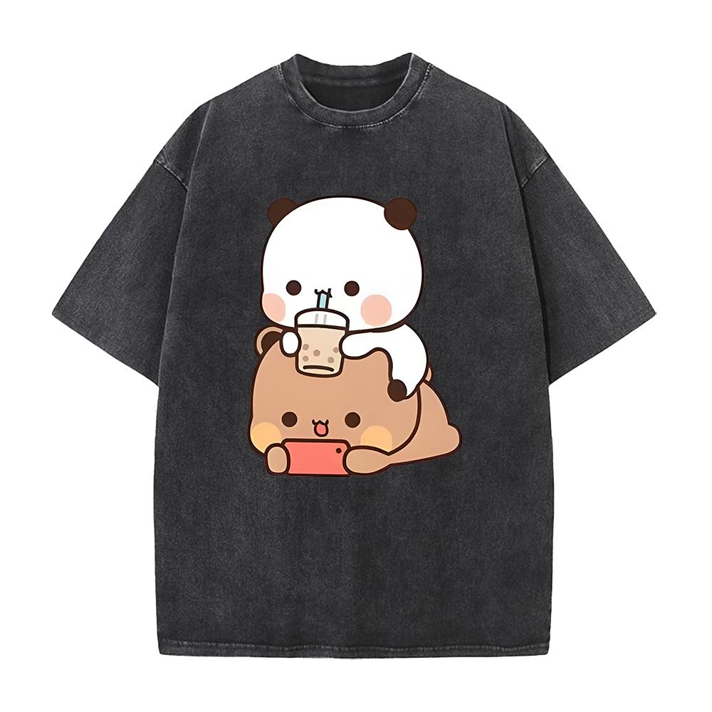 Bubu Cartoon T Shirt Women Men Unisex Couple Tshirt Summer Short Sleeve Tshirt Clothing Washed Cotton ONeck Tee Streetwear