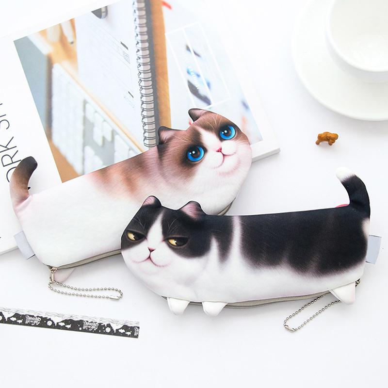Students Printed Simulate Cat Pen Bag Makeup Container Change Purse Christmas Gift