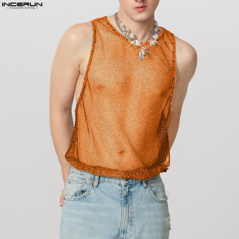 

INCERUN Men O-neck Sleeveless Mesh Sheer Tank Tops Undershirts M