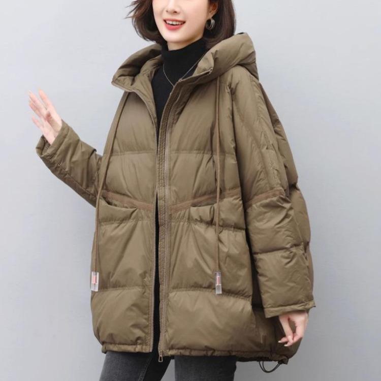 

Жіночий пуховик на зиму 2024 року, середньої довжини, великого розміру, потовщений, з пухом білої качки, вільного крою для мам середнього віку XXL (160-180 jin) хакі