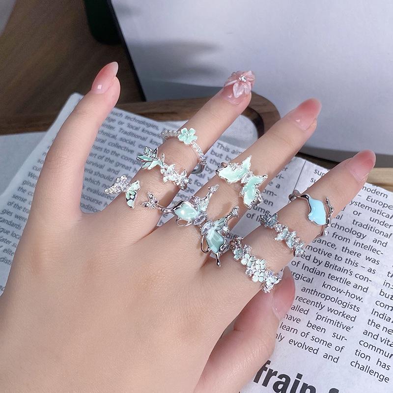 Mint Matcha Milk Green Butterfly Open Ring Women'S Niche Design Small Fresh And Cold Ring