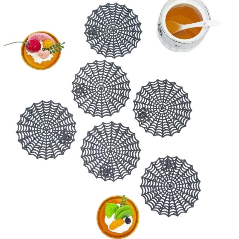 Efficient PVC Spiders Web Table Mats Halloween Theme Dining Accessories Specters Theme Dinner Party Decoration Items