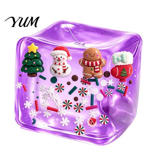 Clear Cube Squeeze Toy Christmas Stress Sensory Toy, Anxiety Relief Ice with Soft Toys Snowman Tree Snowflake, Xmas Stocking Stuffers