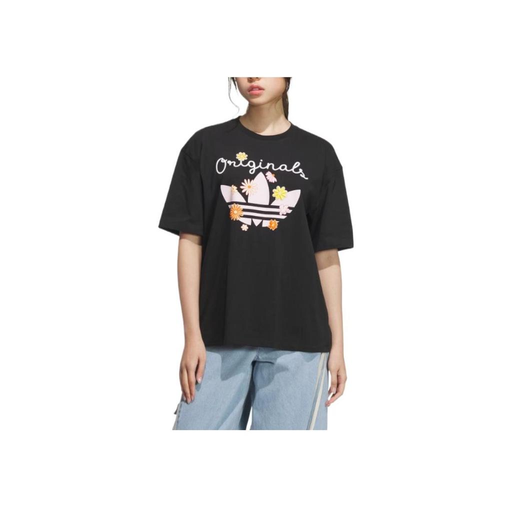Adidas Originale Bequemes Weiches Lässiges Vielseitiges Kurzarm Atmungsaktives Überschnitt-T-Shirt Damen Tops Schwarz KB8959