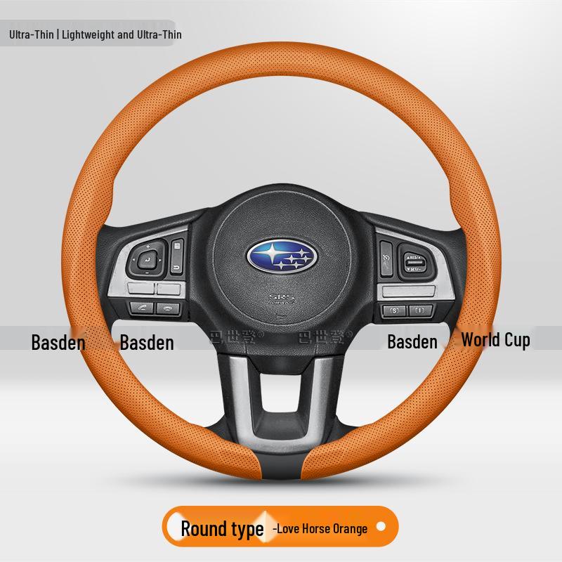 Leather Steering Wheel Cover for Subaru Models: XV, Forester, Crosstrek, Outback, WRX, Levorg, BRZ
