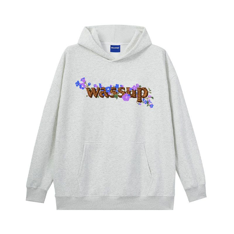 Wassup Floral Letter Hoodie Men's Autumn and Winter American Street Style Couple's National Trend Pullover Top