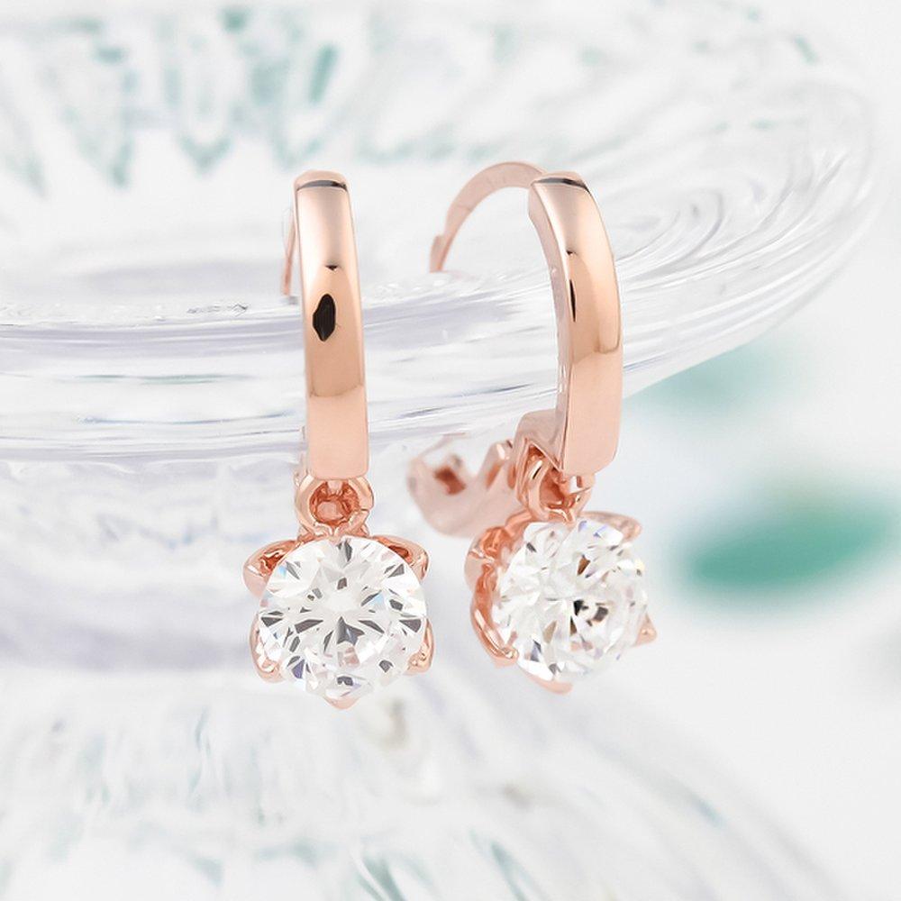 14K Gold Pin Plan Cubic Drop One-Touch Ring Gold Needle Earrings Jr395