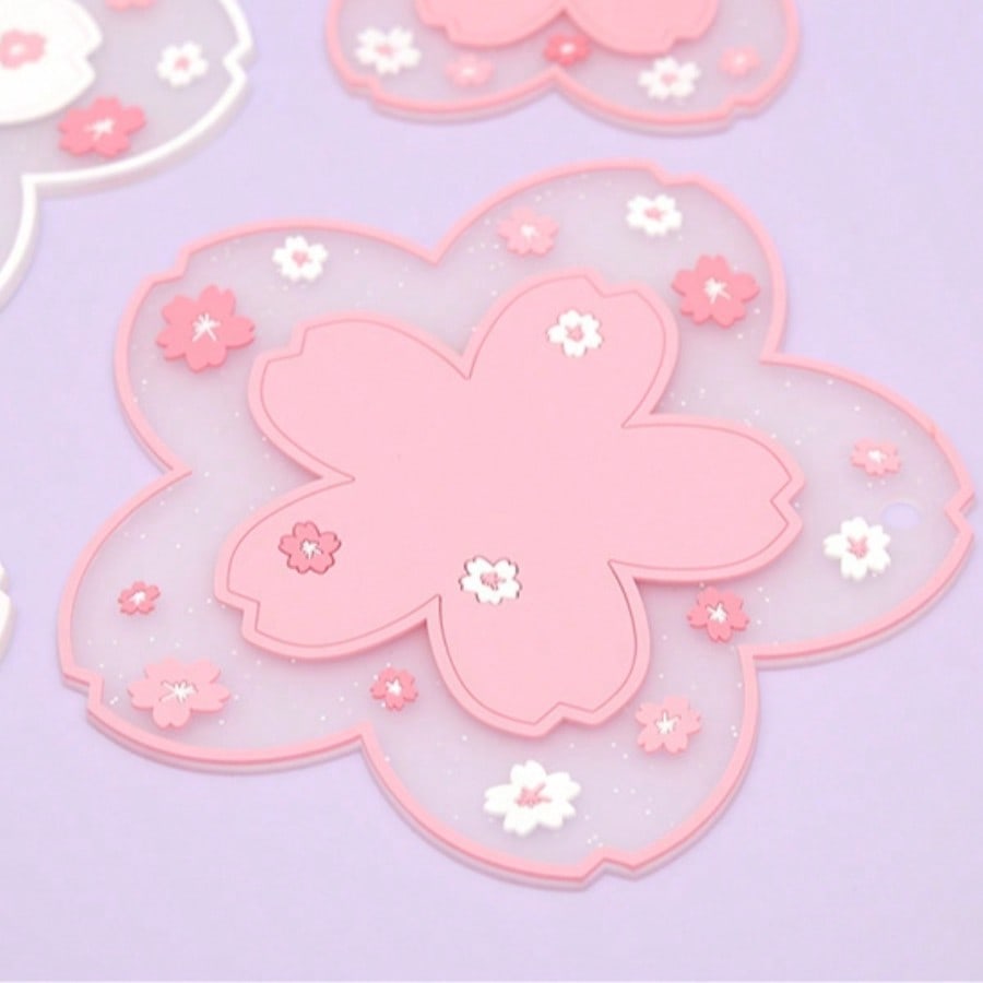 Cherry Blossom Silicone Cup Coaster PVC Dining Table Mat Heat Insulation Pad Bowl Pad