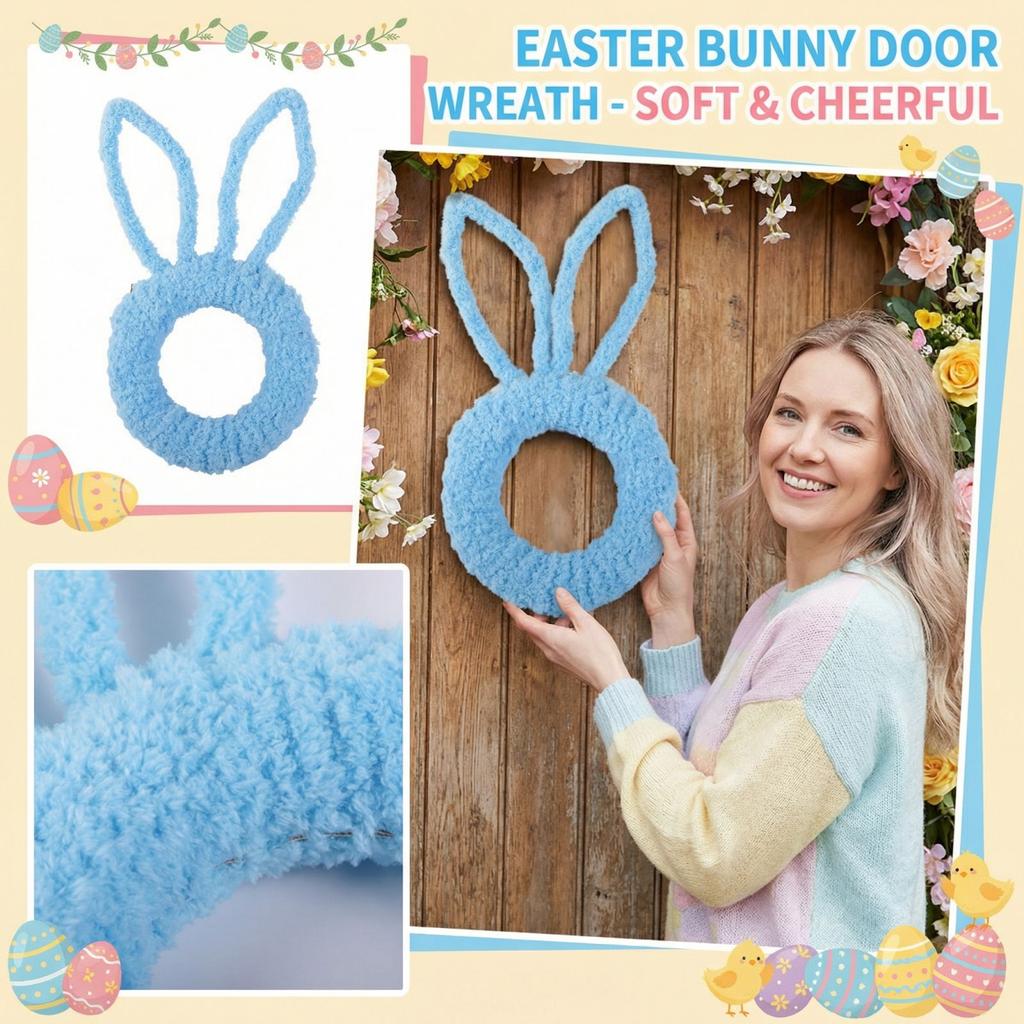 Spring Easter Wreath, Artificial Flower Bunny Head Shaped Wreath, Home Decoration, Front Door Wall Decoration