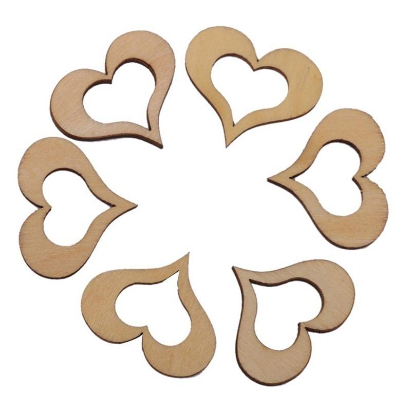 50 Pcs Art Cuts Mini Mixed Wooden Buttons Hearts Embellishments for Craft