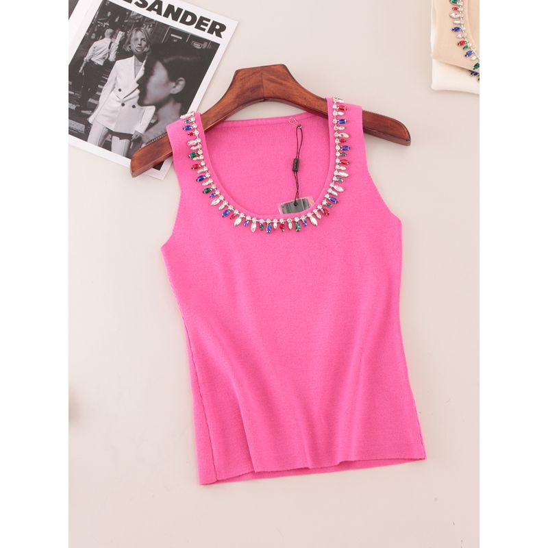 Accessible Luxury Import Rhinestone U-Collar Knitting Vest Fashion Fengcai Color Diamond Chain Inner Camisole