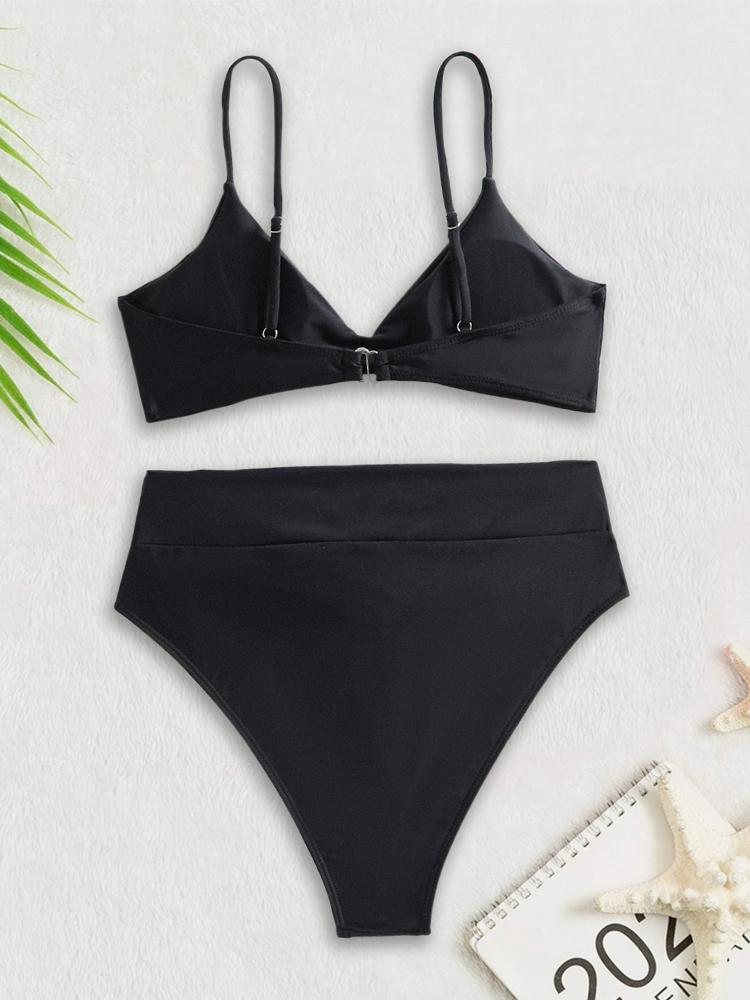 Bikini plavky dámské plavky 2024 nové jednobarevné černé tanga tanga bikini souprava dvoudílné dvoudílné plavky dámské plážové oblečení