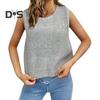 Women Knitted Vest Round Neck Sleeveless Crop Tank Bow Tie Decor Hollow Back Solid Color Short Sweater Vest