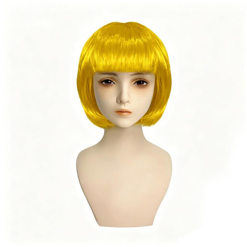 Colored Bob Synthetic Hair Wigs with Bangs for Women Halloween Costume Cosplay Party Use Black Green Purple Pink Blonde