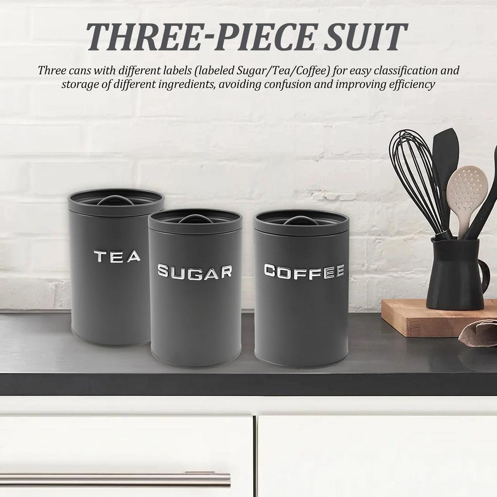 3 Pcs Tea Coffee Sugar Canister Jar Metal Round Kitchen Container with Airtight Lid Moisture Proof Coffee Beans Storage Jar