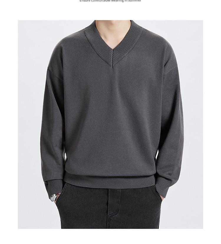 Unisex Solid Color V-Neck Knit Sweater - Trendy Korean Style, Versatile & Casual, Loose Long-Sleeve Top