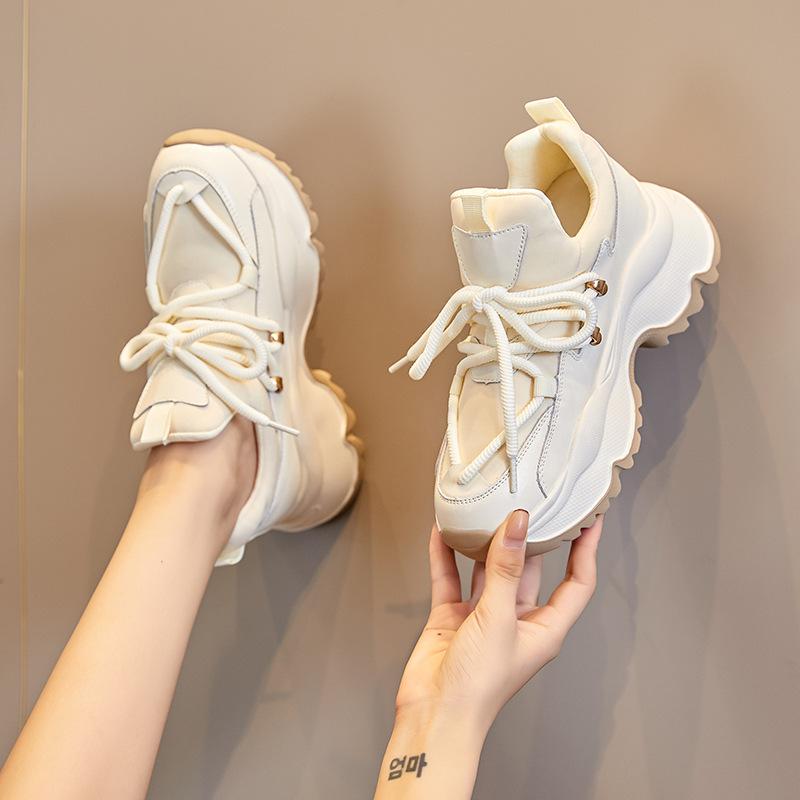Leather dad shoes women's 2025 new autumn and winter platform heightening white shoes casual versatile lace-up sports shoes women