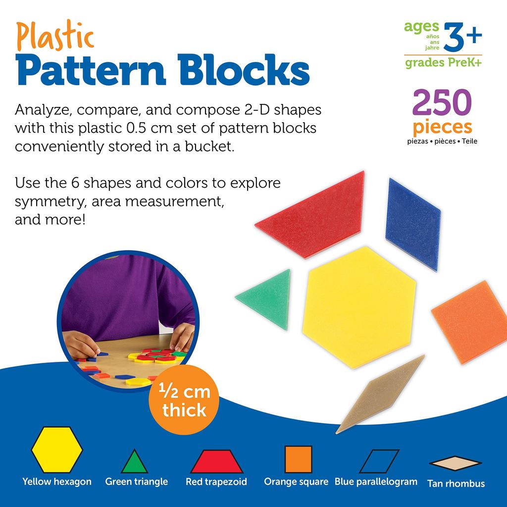 Learning Resources Pattern Blocks, 250-Piece Math Blocks, Authentic LER0134