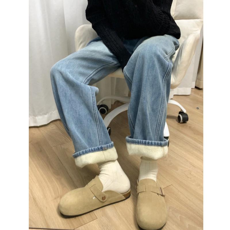 Plus Size Women's 2024 Winter Fleece-Lined High Waist Wide Leg Jeans