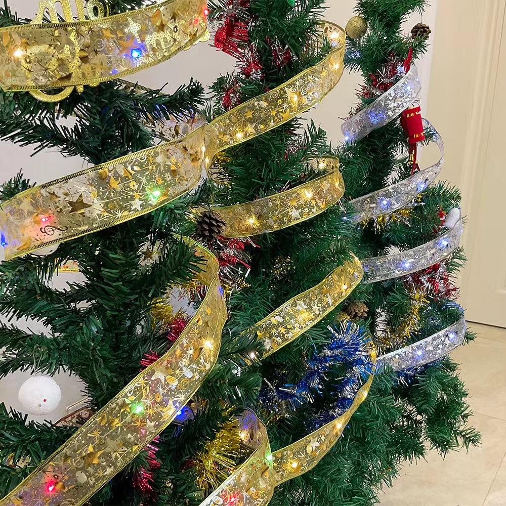 1/5/10M Christmas Decoration Lights Gold Ribbon LED Garland Gift Ribbon