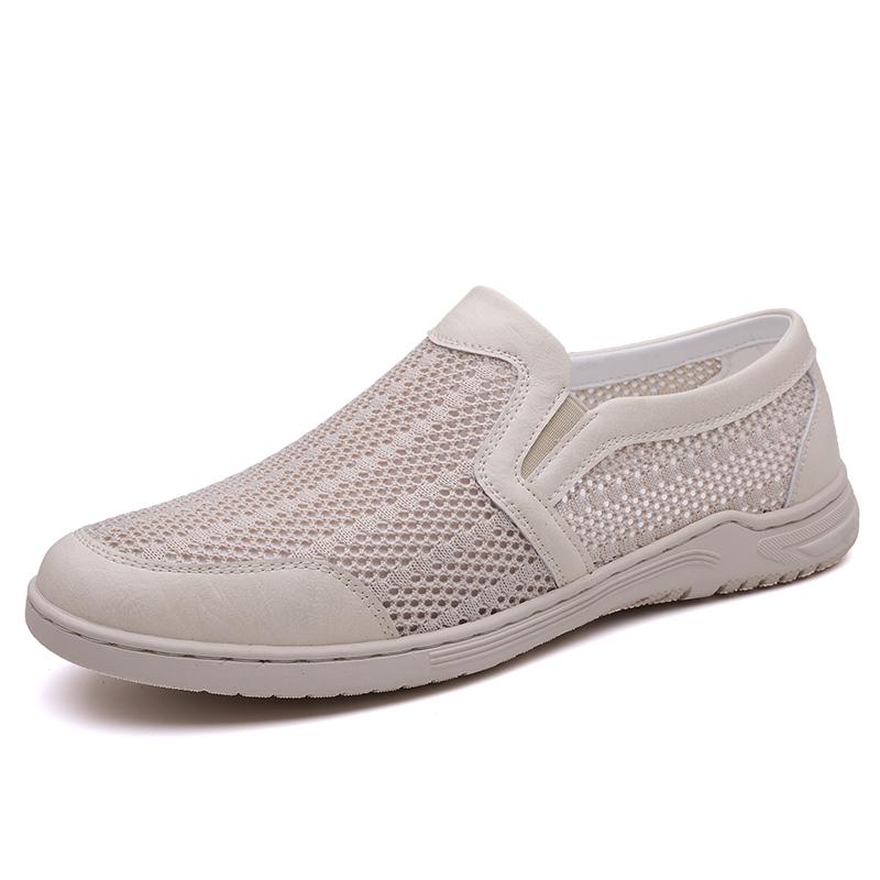 

Summer Men s Lightweight Slip On Loafers Male Mesh Casual Shoes Breathable Walking Shoes For Men Soft Sole Sneakers 38 бежевый