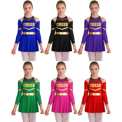 Kinder Mädchen Cheerleading Tanz Outfits Brief Drucken Langarm Trikot Halloween Cheerleader Cosplay Kleid