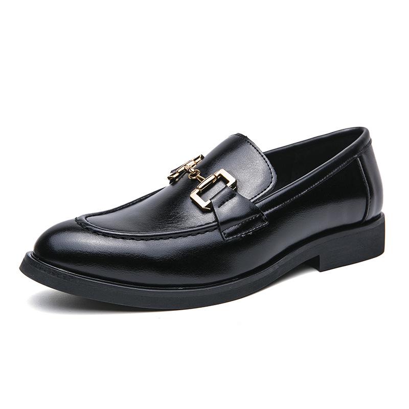 Men s Cross-Border Fashion Slip-On Pointed Toe Leather Loafers 40 чёрный