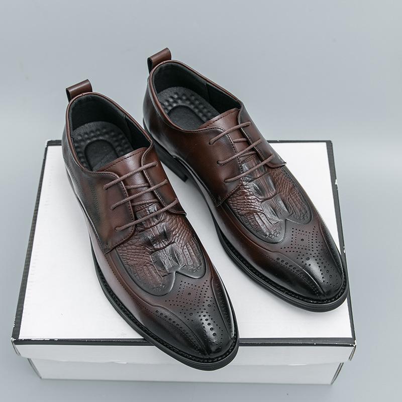 Men s Summer Formal Leather Slip-on Shoes - British Style Crocodile Pattern 41